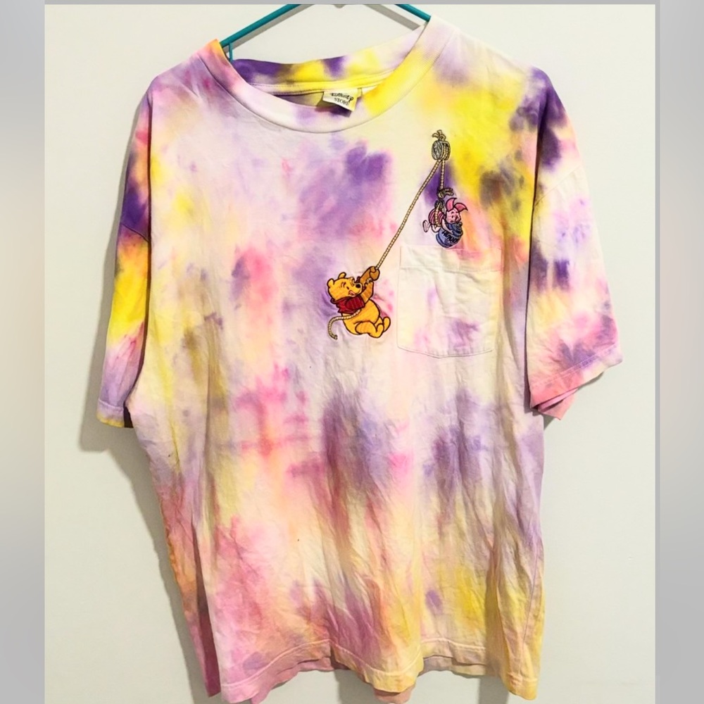 Disney Rare 80s Winnie the Poo Embroidered Pocket Tee with custom Tye Dye Sz XL